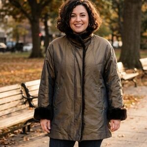 𝅺BEAUTIFUL Regent Park Iridescent Faux Mink Trimmed Coat EUC ❤️